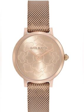 OLIVIA BURTON Ultra Slim Floral Carnation Gold-Tone Steel Watch